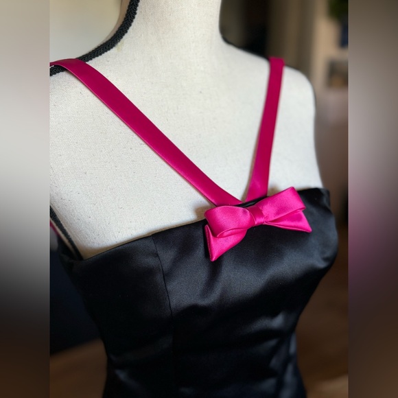 VINTAGE 90's JESSICA MCCLINTOCK FORMAL DRESS PINK BLACK w/t BOW - Picture 3 of 7